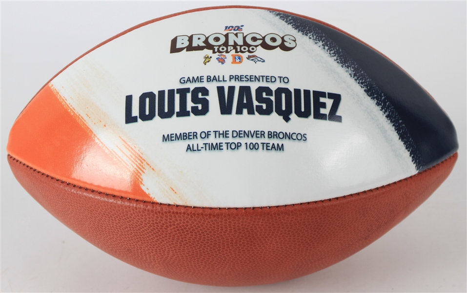 2019 Louis Vasquez Denver Broncos All Time Top 100 Team ONFL Goodell Presentation Football (MEARS LOA)