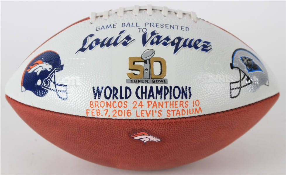 2016 Louis Vasquez Denver Broncos Super Bowl 50 Game Used ONFL Goodell Presentation Football (MEARS LOA)