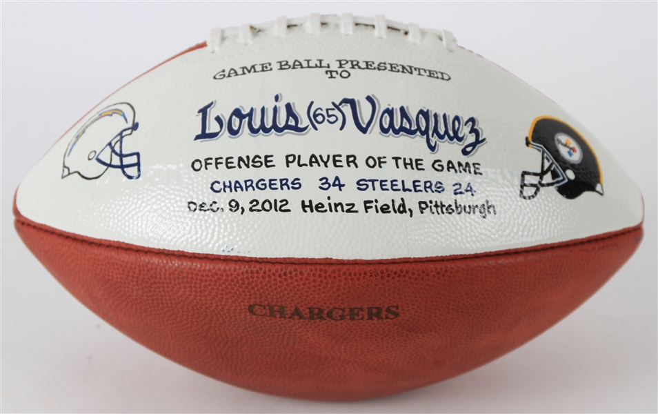 2012 Louis Vasquez San Diego Chargers Game Used ONFL Goodell Presentation Football (MEARS LOA)