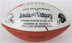 2011 Louis Vasquez San Diego Chargers Game Used ONFL Goodell Presentation Football (MEARS LOA)