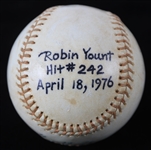 1976 (April 18) Robin Yount Milwaukee Brewers Signed OAL MacPhail Game Used Career Hit #242 Baseball (MEARS LOA/JSA)