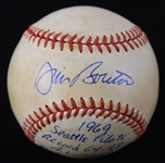 1969 Jim Bouton Seattle Pilots Signed OAL Reach Sicks Stadium Game Used Baseball (MEARS LOA/JSA)