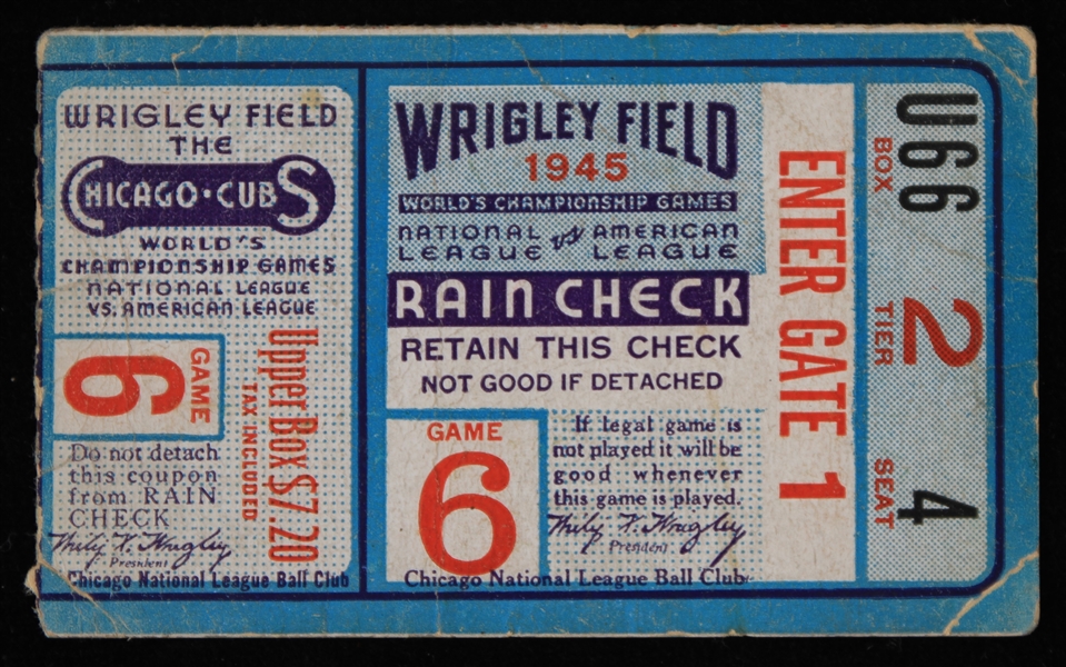 1945 Chicago Cubs World Series Ticket Stub