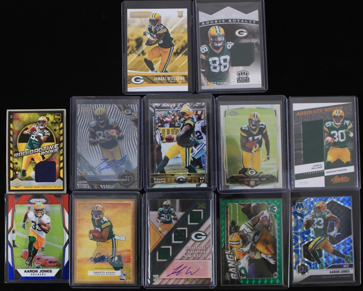 2014-2021 Green Bay Packer Trading Cards featuring Davante Adams, Aaron Jones, Ty Montgomery and More (Lot of 12)
