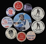 1950s-2000s Baseball 1"-3" Pinback Buttons Including Hank Aaron Atlanta Braves, Milwaukee Braves, Chicago White Sox and More (Lot of 10)