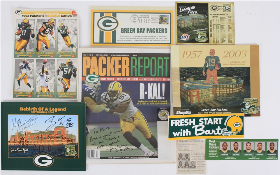 1990s-2000s Green Bay Memorabilia featuring Harry Sydney Autographed Newspaper, Bumper Sticker, Magnet, and More (Lot of 9)