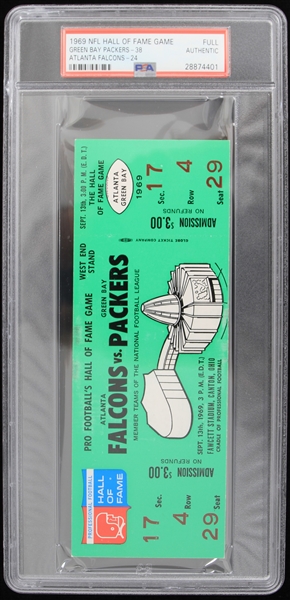 1969 Green Bay Packers vs Atlanta Falcons NFL Hall of Fame Game Full Ticket (PSA Slabbed) 