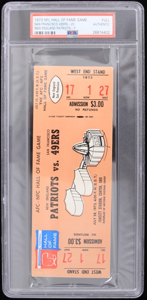 1973 San Francisco 49ers vs New England Patriots NFL Hall of Fame Game Full Ticket (PSA Slabbed) 