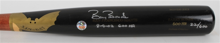 2002 Barry Bonds San Francisco Giants Signed SamBat Professional Model 600th Home Run Commemorative Bat (MEARS LOA) 22/600