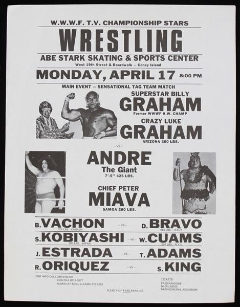 1978 Andre the Giant W.W.W.F. Wrestling Event Flyer