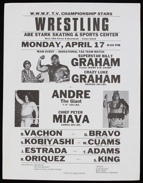 1978 Andre the Giant W.W.W.F. Wrestling Event Flyer