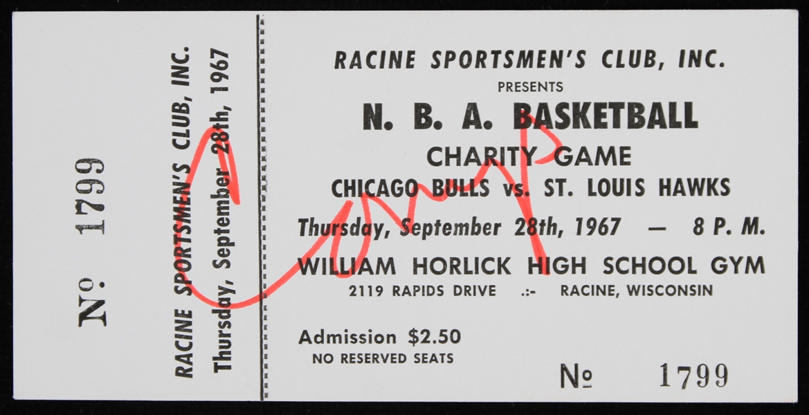 1967 Chicago Bulls vs St. Louis Hawks N.B.A. Basketball Charity Game Ticket
