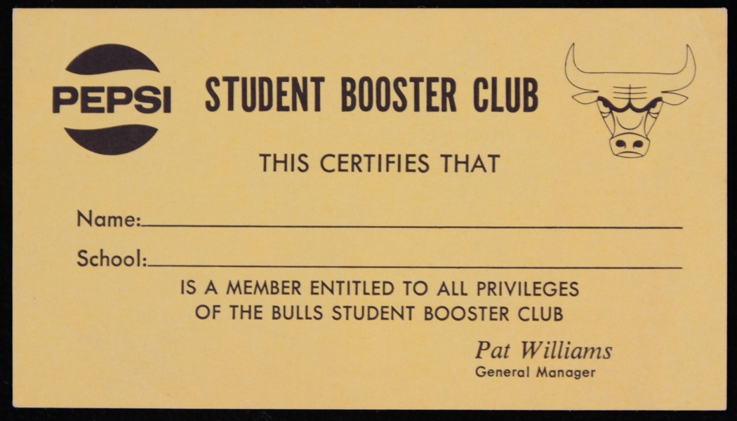 1969-1973 Chicago Bulls Student Booster Card