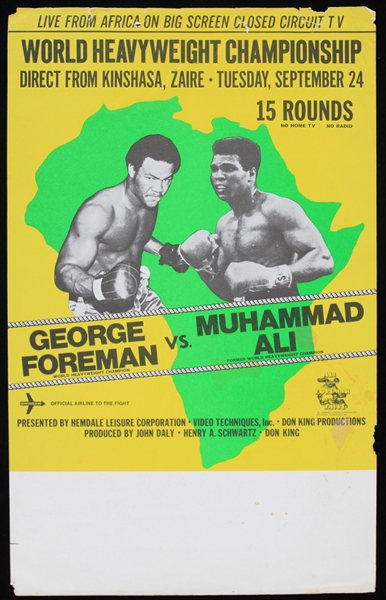 1974 Muhammad Ali George Foreman World Heavyweight Championship Title Bout 7.25" x 11.5" Poster (Troy Kinunen Collection)