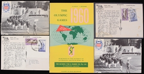 1960 Rome Olympic Games Program & Four Facsimile Signed Postcards  