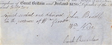 1832 John Biddle Enoch Chamberlain Indentured Servitude Certificate