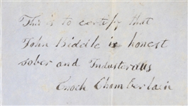 1832 John Biddle Enoch Chamberlain Indentured Servitude Certificate