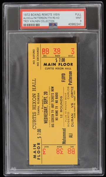 1972 Muhammad Ali vs Floyd Patterson Remote Viewing  Ticket (PSA Slabbed) (Troy Kinunen Collection)
