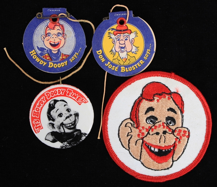 1950s-60s Howdy Doody Memorabilia Collection - Lot of 4 w/ Patch, Pinabck Button & Wonder Bread Premiums