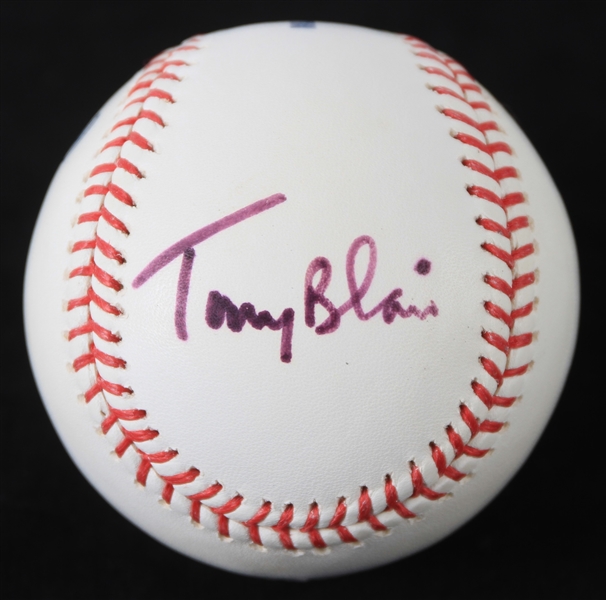 2000-07 Tony Blair Prime Minister of Great Britain Signed OML Selig Baseball (*JSA*)