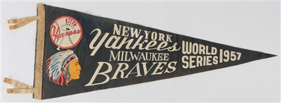 1957 Milwaukee Braves New York Yankees World Series 28.5" Full Size Pennant