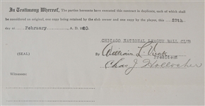 1920 Charlie Hollocher Chicago Cubs Signed National League Player's Contract (JSA)