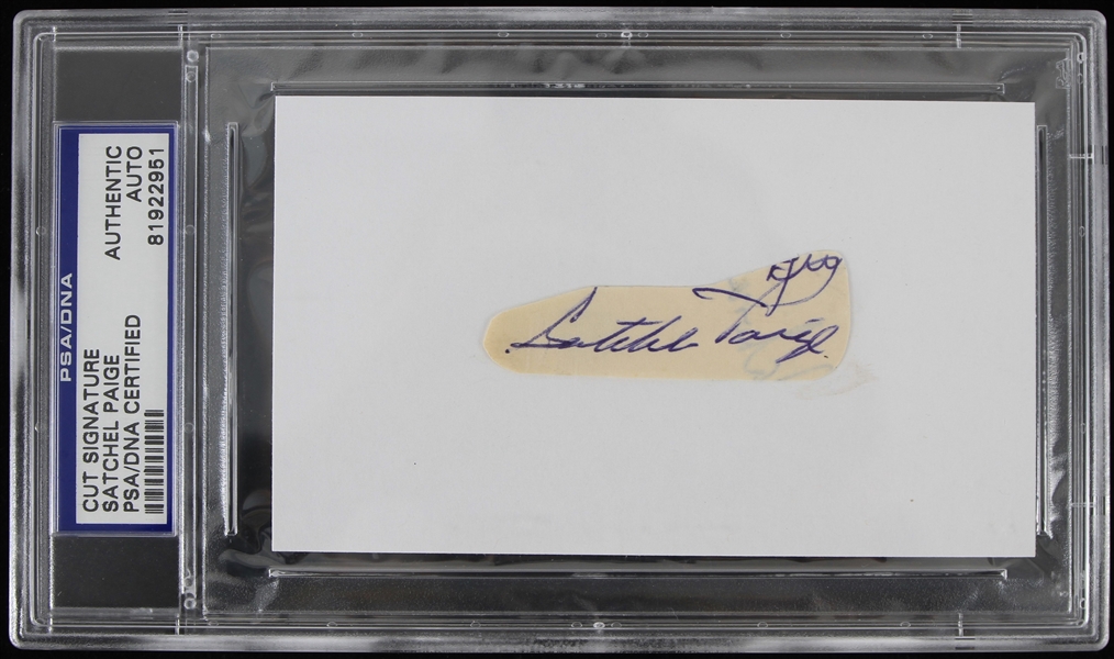 1960s Satchel Paige Negro Leagues Signed Cut (PSA/DNA Slabbed)