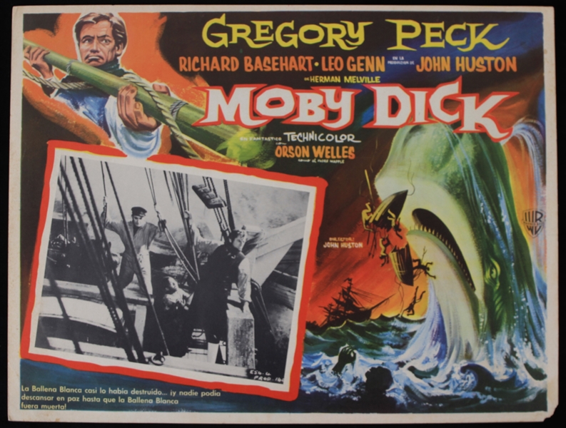 1956 Moby Dick 12.5" x 16.5" Spanish Language Lobby Card Movie Poster w/ Gregory Peck, Orson Welles, John Huston & More