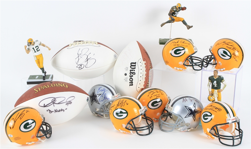 2000s Green Bay Packers Memorabilia Collection - Lot of 14 w/ Figures, Signed Footballs & Signed Mini Helmets