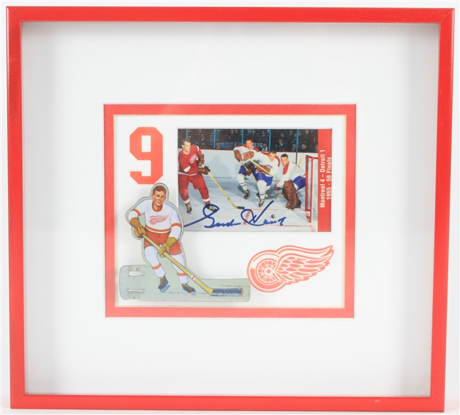 1960s Gordie Howe Detroit Red Wings 8.5" x 9.25" Framed Display w/ Eagle Toy Metal Hockey Player & Signed Trading Card (JSA)
