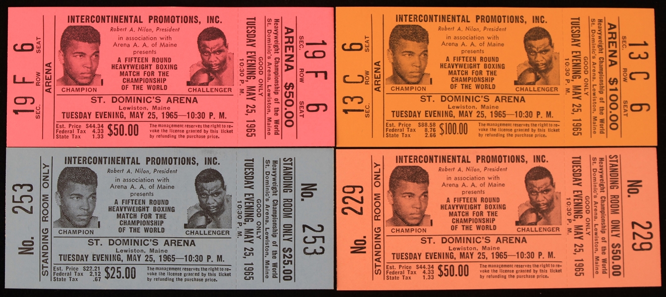 1965 Muhammad Ali vs Sonny Liston Full Onsite Ticket  (Lot of 4)