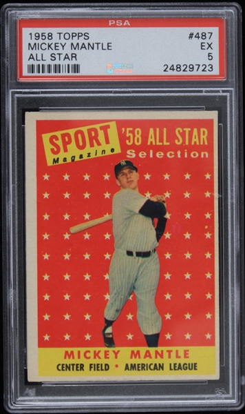 1958 Mickey Mantle New York Yankees Topps Trading Card #487 (PSA Slabbed)