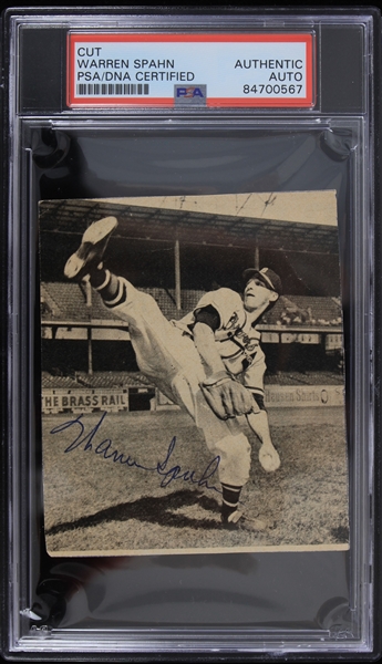 1950s Warren Spahn Milwaukee Braves Autographed Cut Black and White Photo (PSA Slabbed)