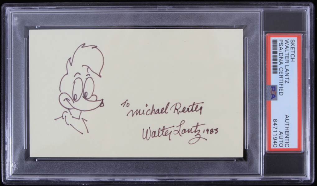 1983 Walter Lantz Woody Woodpecker (d. 1994) Autograph and Sketch Index Card (PSA Slabbed)