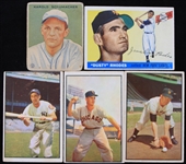 1933-1955 Baseball Trading Cards featuring Harold Schumacher New York Giants, Phil Rizzuto New York Yankees, and More (Lot of 5)