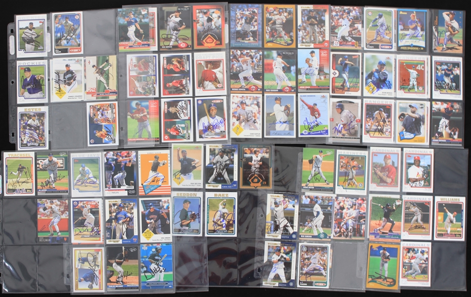 2000s Autographed Baseball Trading Cards Featuring Barry Zito Oakland Athletics, Dusty Baker Chicago Cubs, Billy Wagner Houston Astros, Travis Hafner Cleveland Indians, Bartolo Colon Montreal...