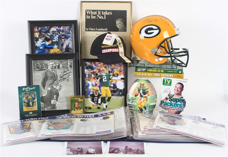 1960s-2000s Green Bay Packers Signed Helmet & Photos, Super Bowl Patches & more (Lot of 45+)
