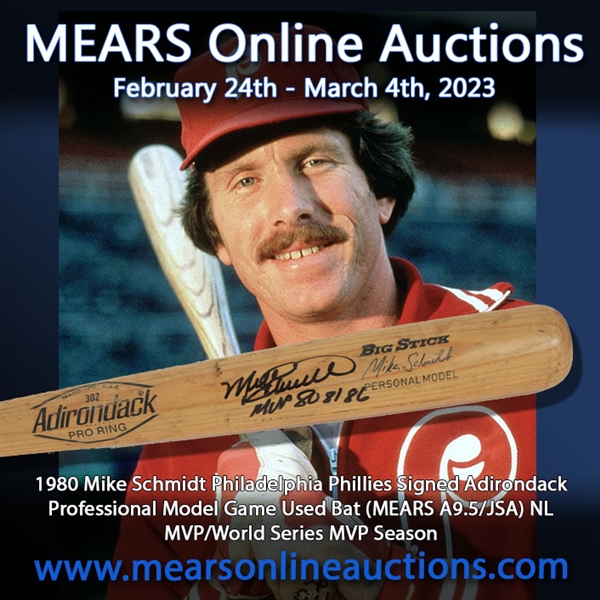 1980 Mike Schmidt Philadelphia Phillies Signed Adirondack Professional Model Game Used Bat (MEARS A9.5/JSA) NL MVP/World Series MVP Season