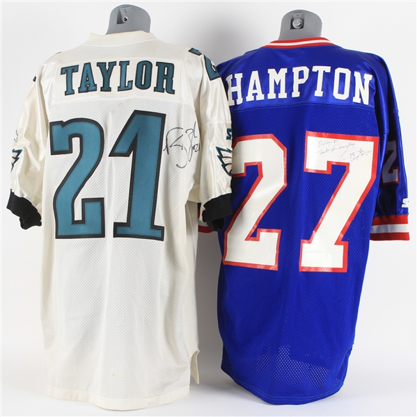 1997 Bobby Taylor Rodney Hampton Eagles/Giants Signed Jerseys - Lot of 2 (MEARS LOA/JSA)