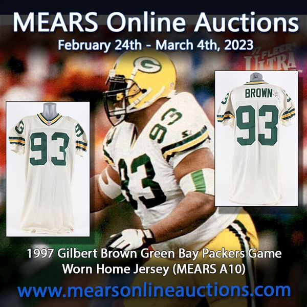 1997 Gilbert Brown Green Bay Packers Signed Game Worn Road Jersey (MEARS A10/JSA)