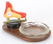 1970s Detroit Red Wings Ashtray w/ Wooden Base