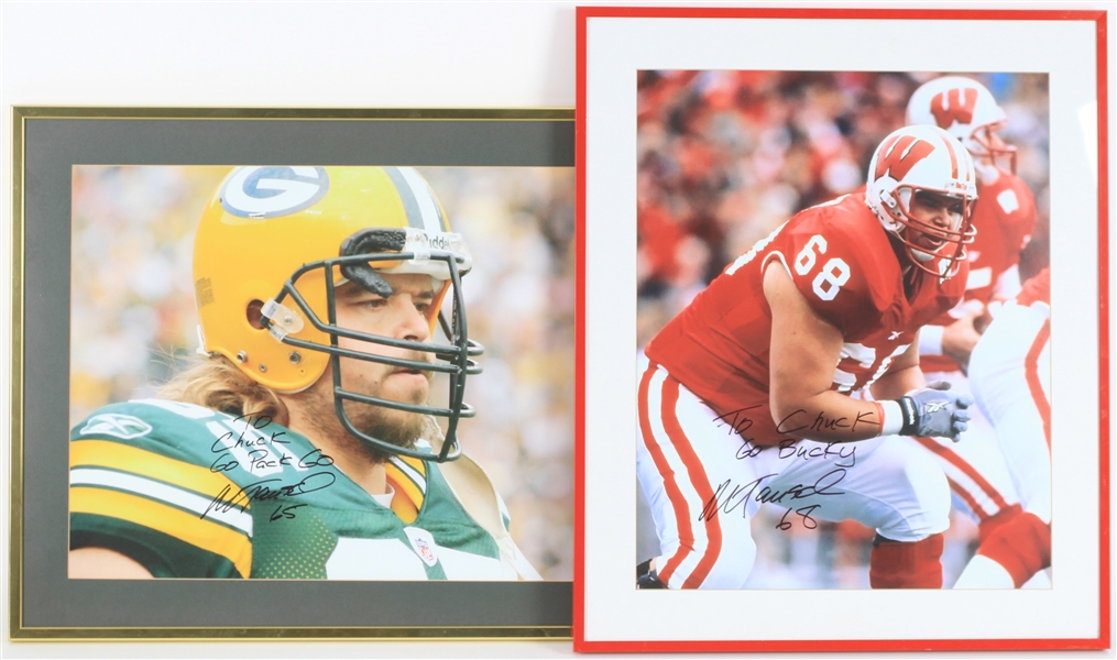 2000s Mark Tauscher Packers/Badgers Signed 20" x 24" Framed Photos - Lot of 2 (JSA)