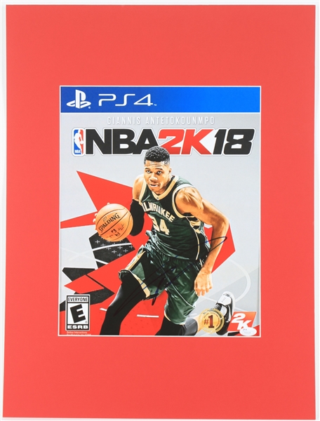 2018 Giannis Antetokounmpo Milwaukee Bucks Signed 18" x 24" Matted NBA 2K18 Cover Blow Up (*JSA*)