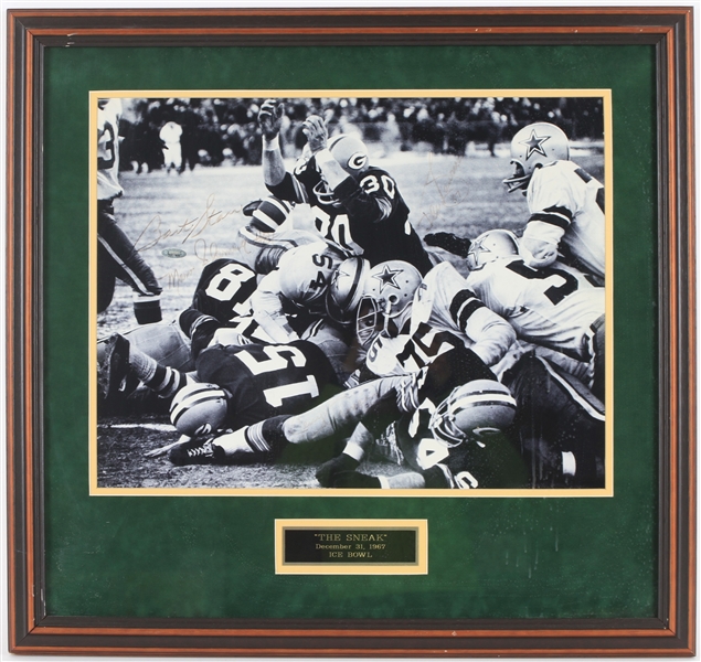 1967 Bart Starr Marv Fleming Ken Bowman Green Bay Packers Signed 25" x 27" Framed Ice Bowl "The Sneak" Photo (JSA)
