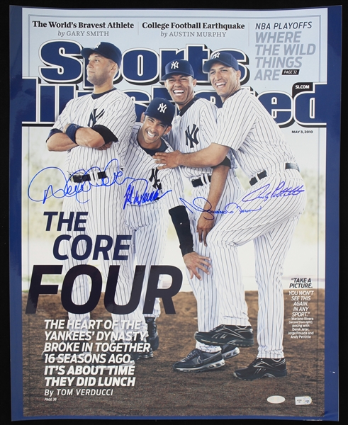 2010 Derek Jeter Mariano Rivera Andy Pettitte Jorge Posada New York Yankees Signed 16" x 20" Sports Illustrated Cover Blow Up (MLB Hologram/Steiner) 