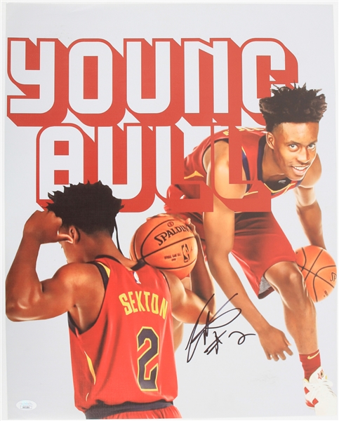 2020s Collin Sexton Cleveland Cavaliers Signed 16" x 20" Young Bull Canvas Photo (*JSA*)