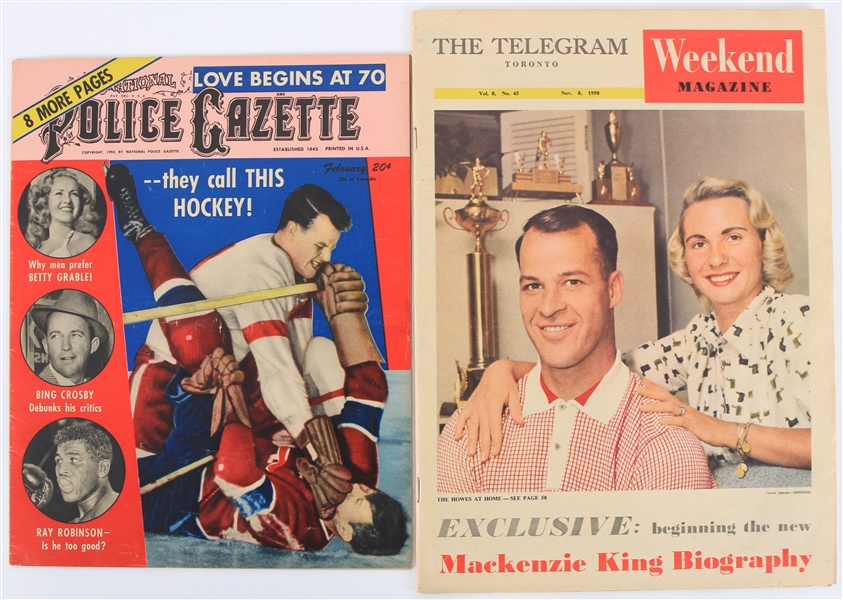 1950-58 Hockey Publications - Lot of 2 w/ Gordie Howe Toronto Telegram Weekend Magazine & They Call This Hockey National Police Gazette