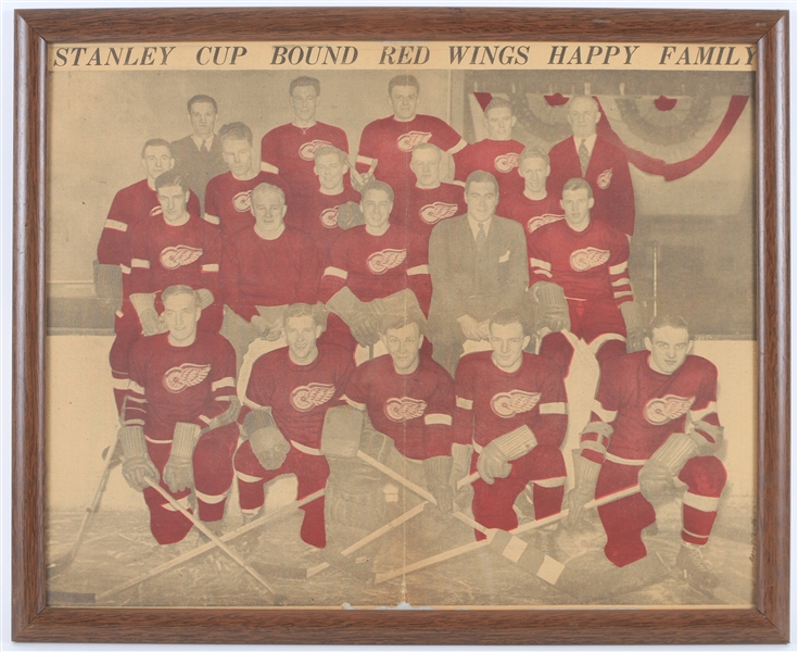 1950s Detroit Red Wings 18" x 22" Framed Stanley Cup Bound Team Newspaper Photo