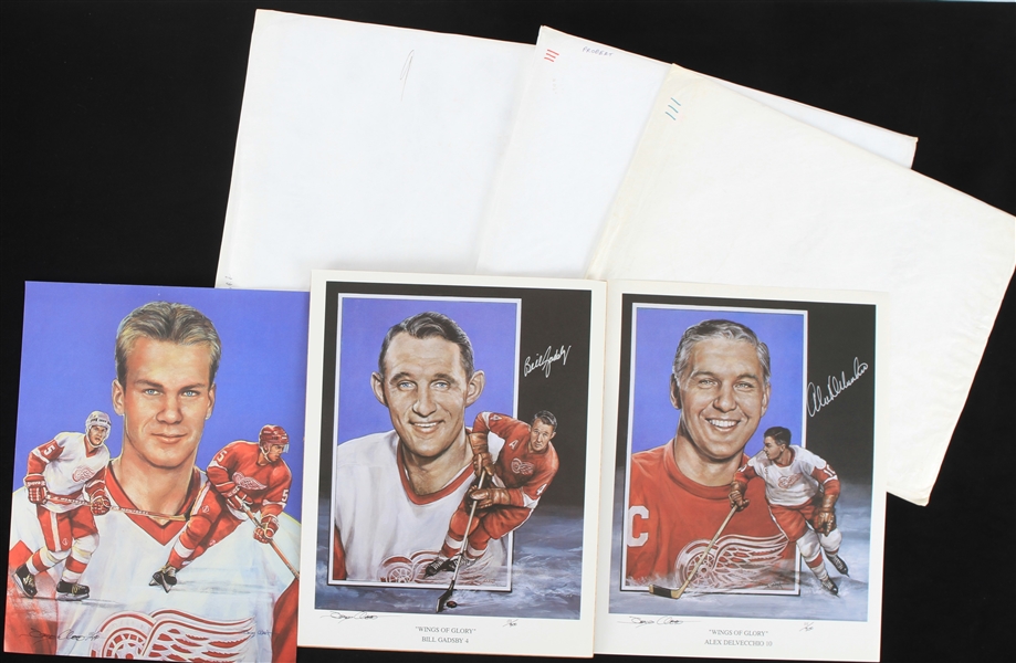 1990s Detroit Red Wings 11" x 14" Lithograph Collection - Lot of 9 w/ 7 Signed Including Steve Yzerman, Sergei Fedorov, Alex Delvecchio & More