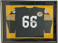 1990s Ray Nitschke Green Bay Packers Super Bowl I Signed Framed 35" x46" Throwback Jersey (JSA)